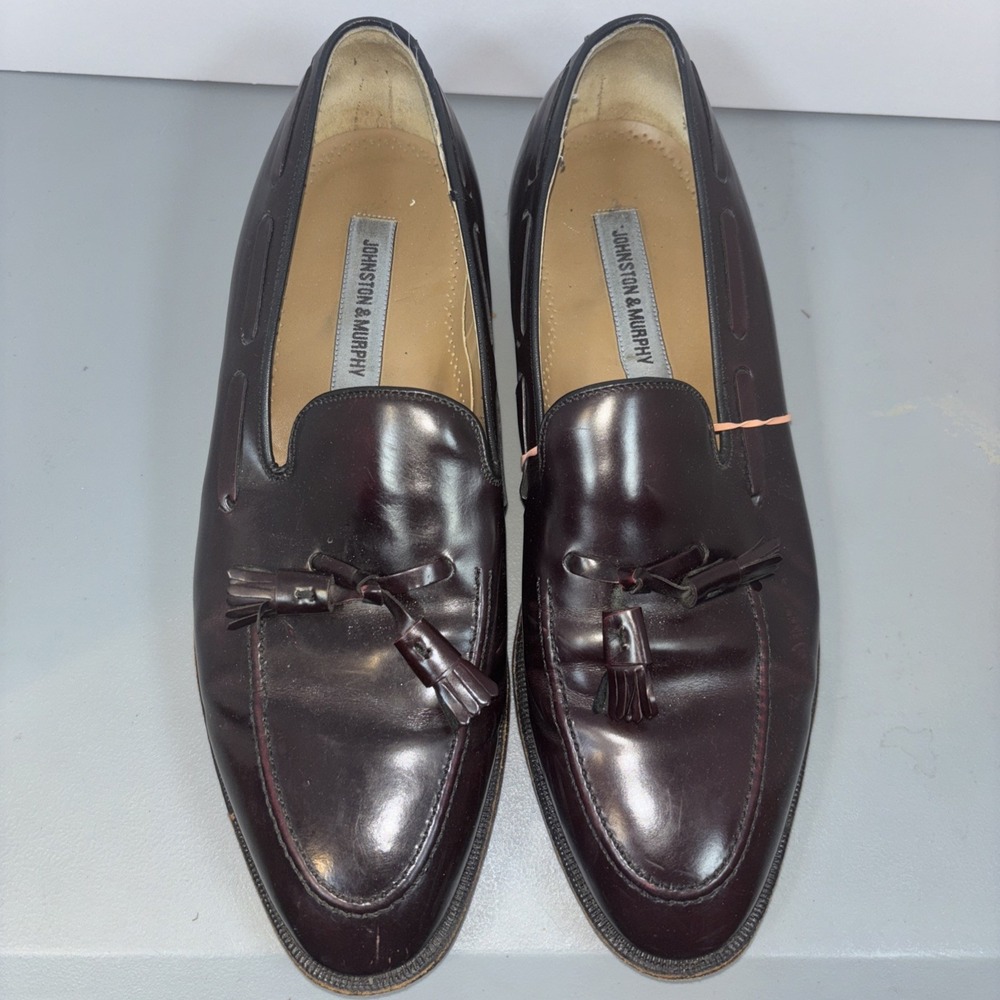 Johnston & Murphy Tassel Loafers Mens 12 Burgundy Leather Dress Shoes